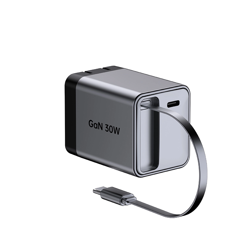 Chargeur rapide pliable à prise américaine 30W avec câble USB C rétractable