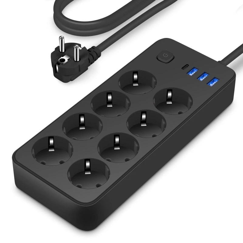 Multiprise standard UE 8 AC avec 4 ports USB